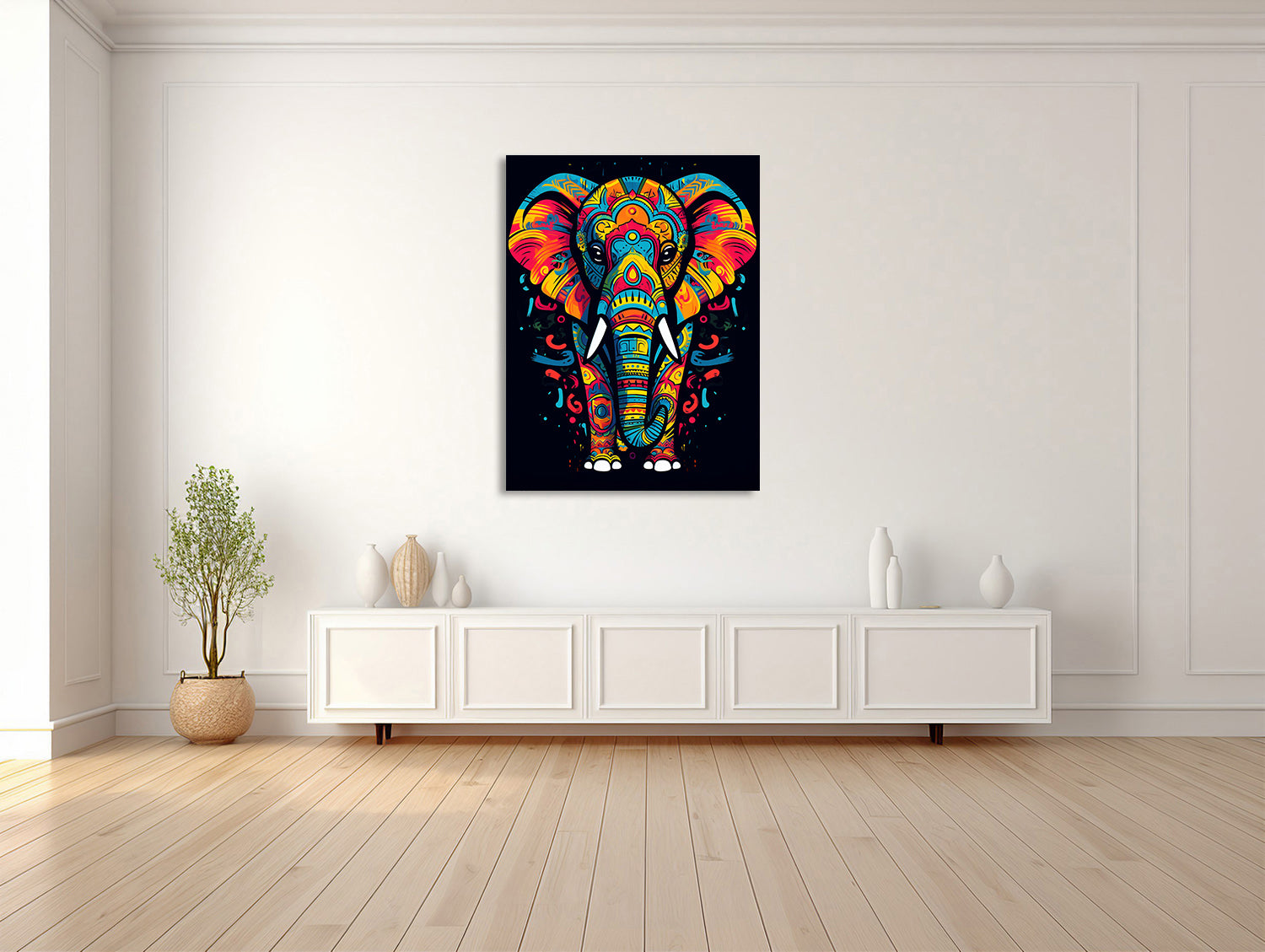 Majestätischer Elefant in Farbexplosion