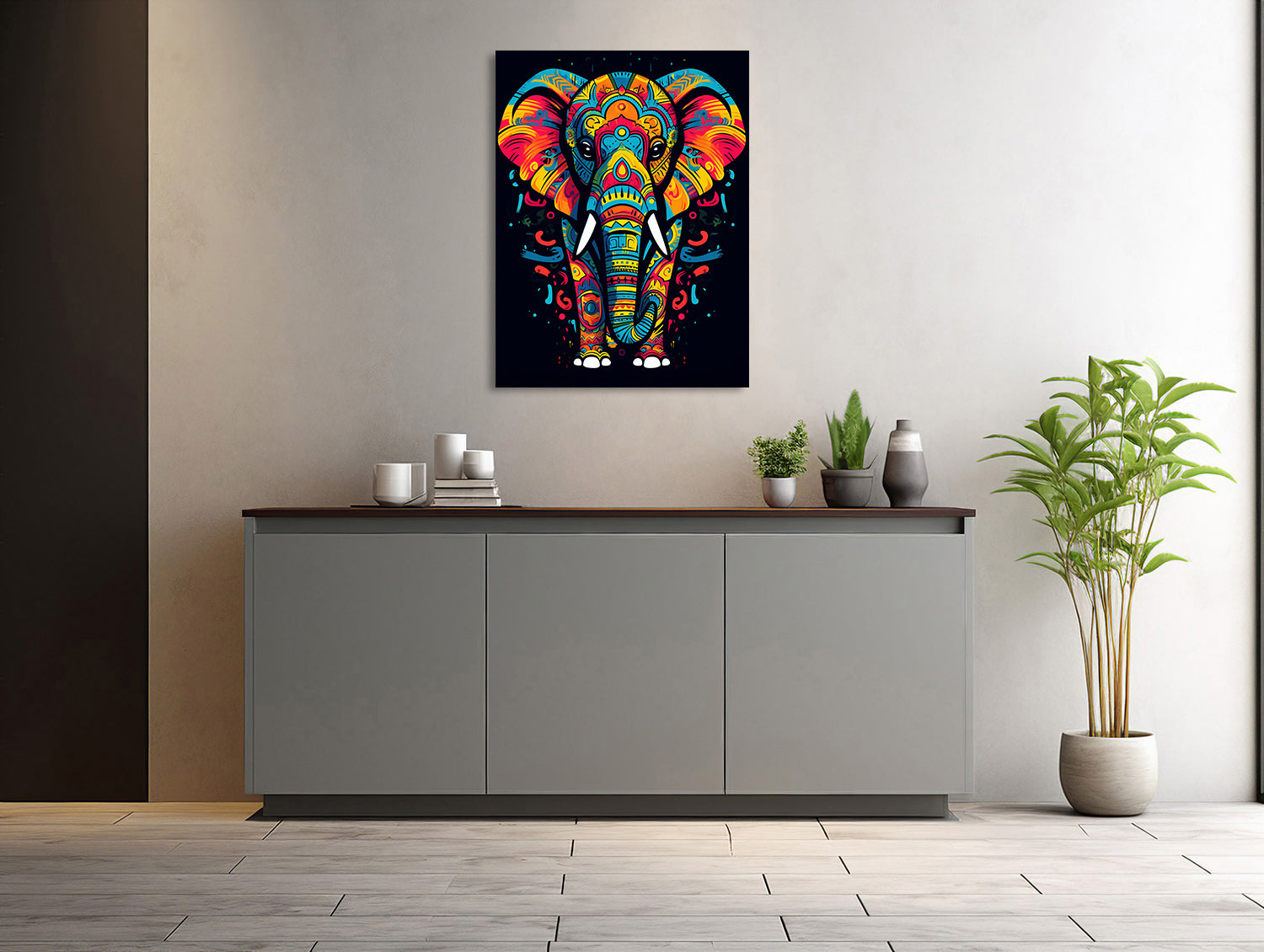Majestätischer Elefant in Farbexplosion