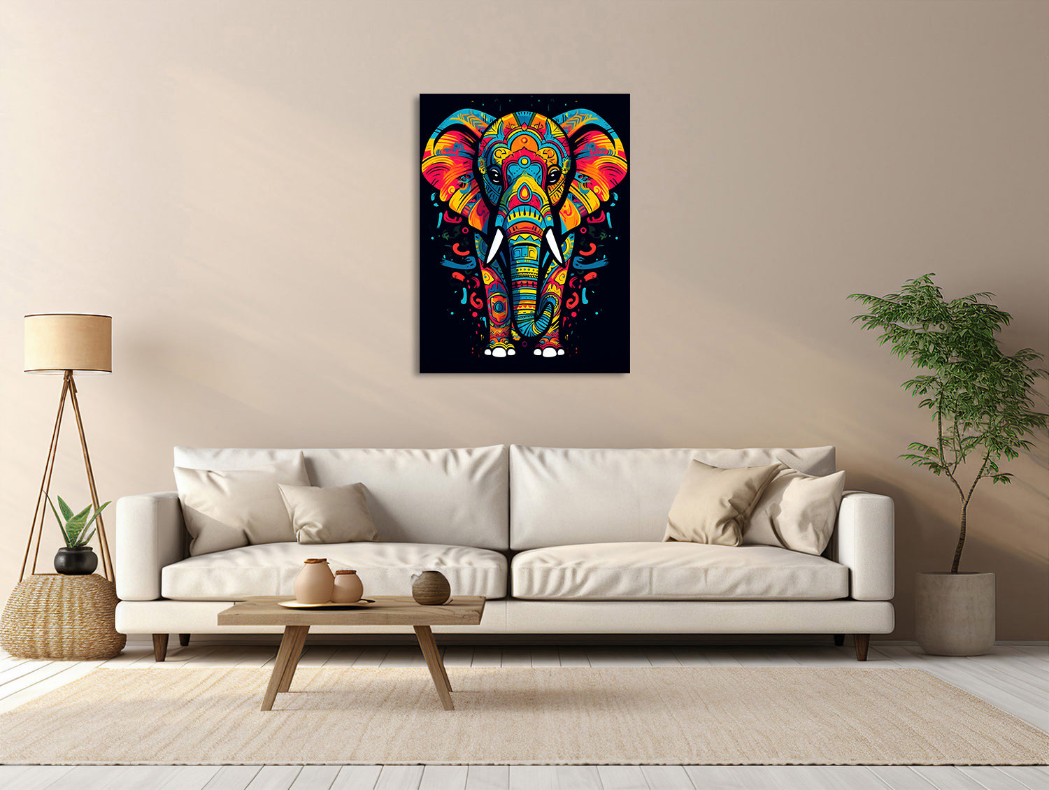 Majestätischer Elefant in Farbexplosion