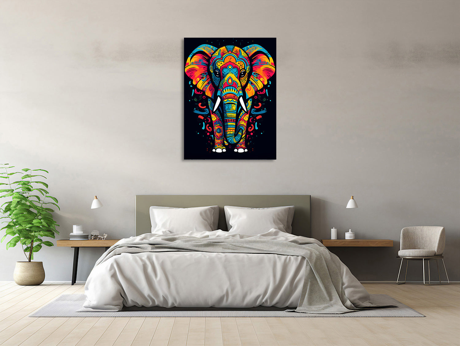 Majestätischer Elefant in Farbexplosion