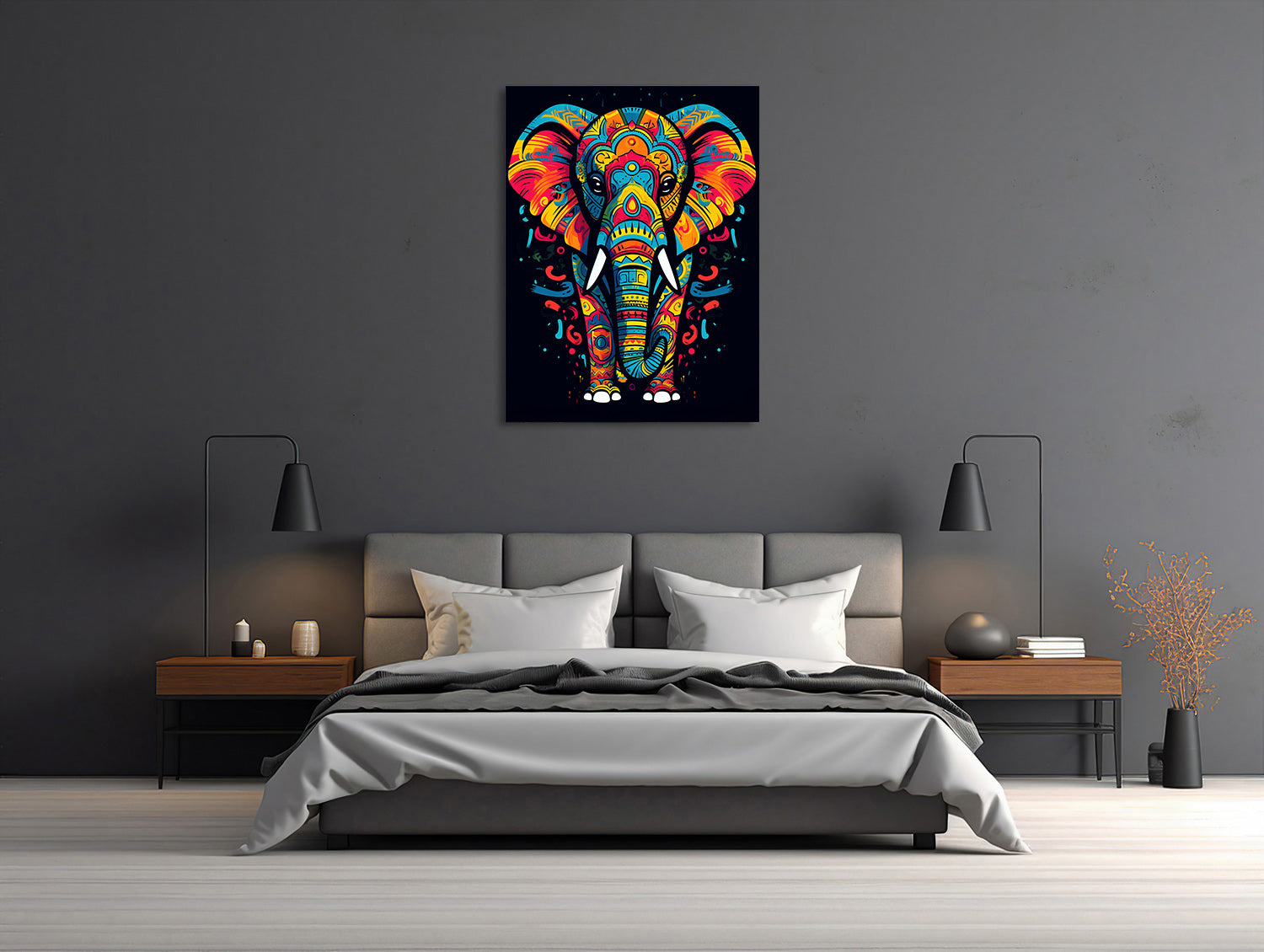 Majestätischer Elefant in Farbexplosion