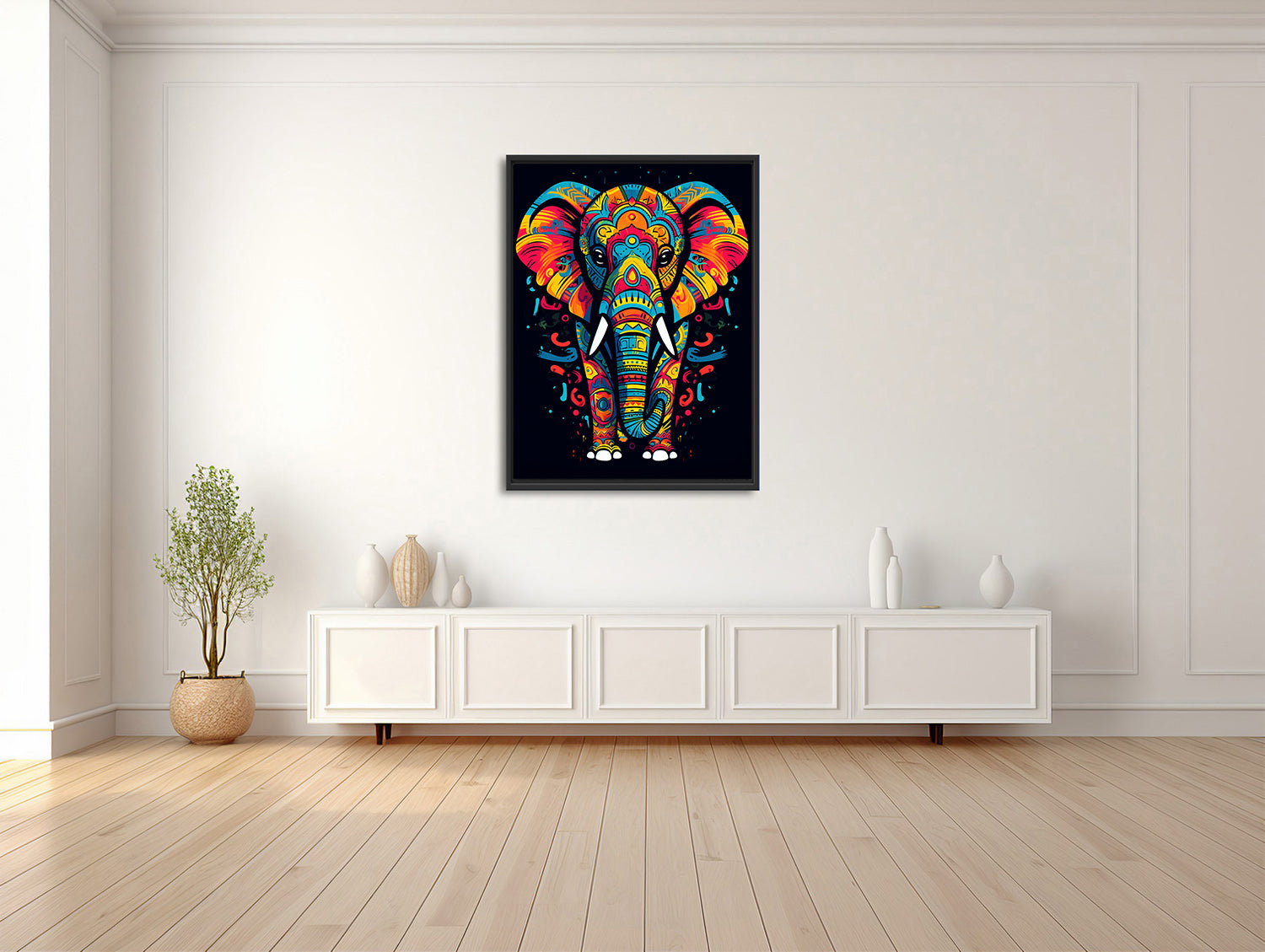 Majestätischer Elefant in Farbexplosion