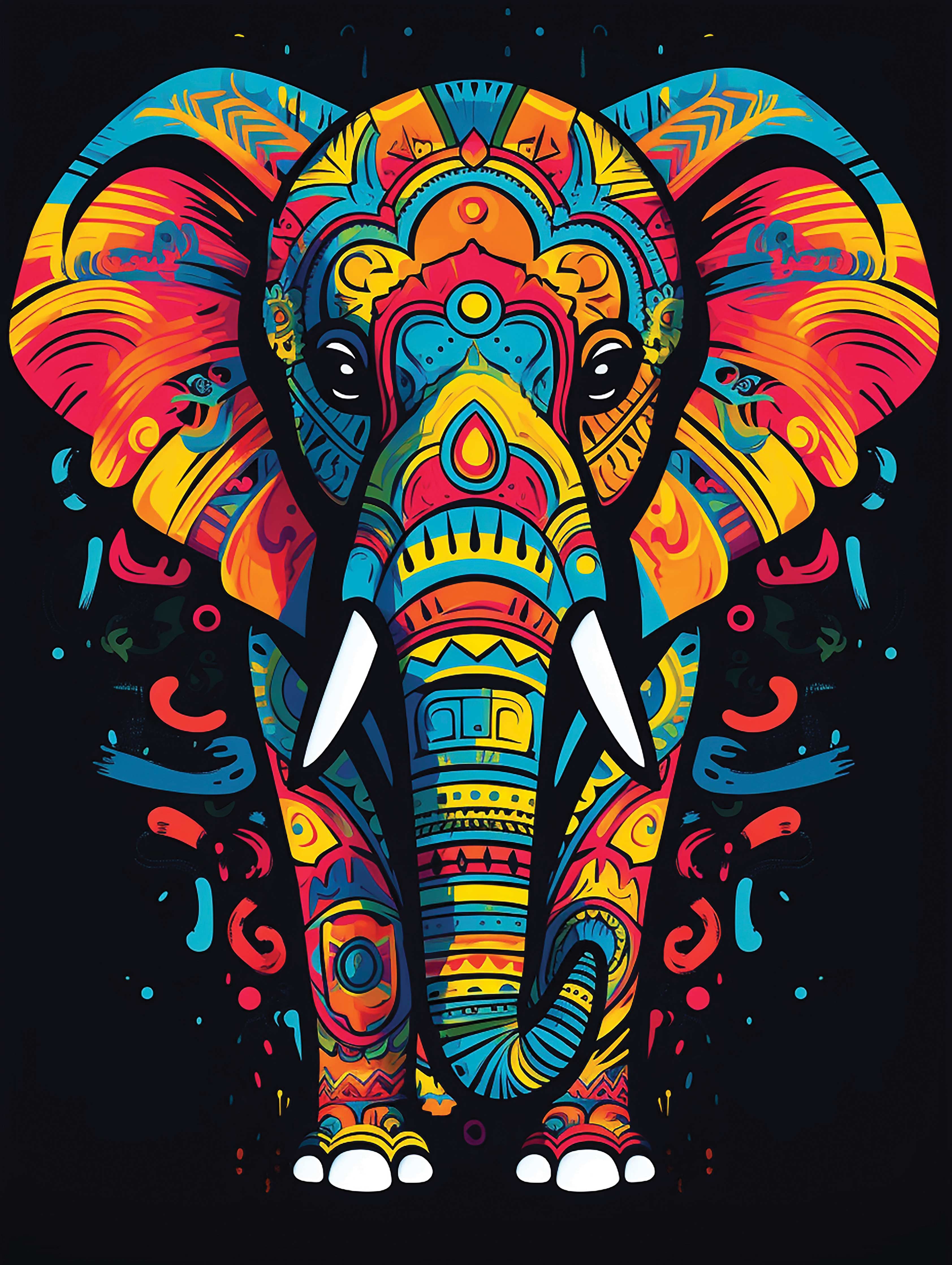 Majestätischer Elefant in Farbexplosion