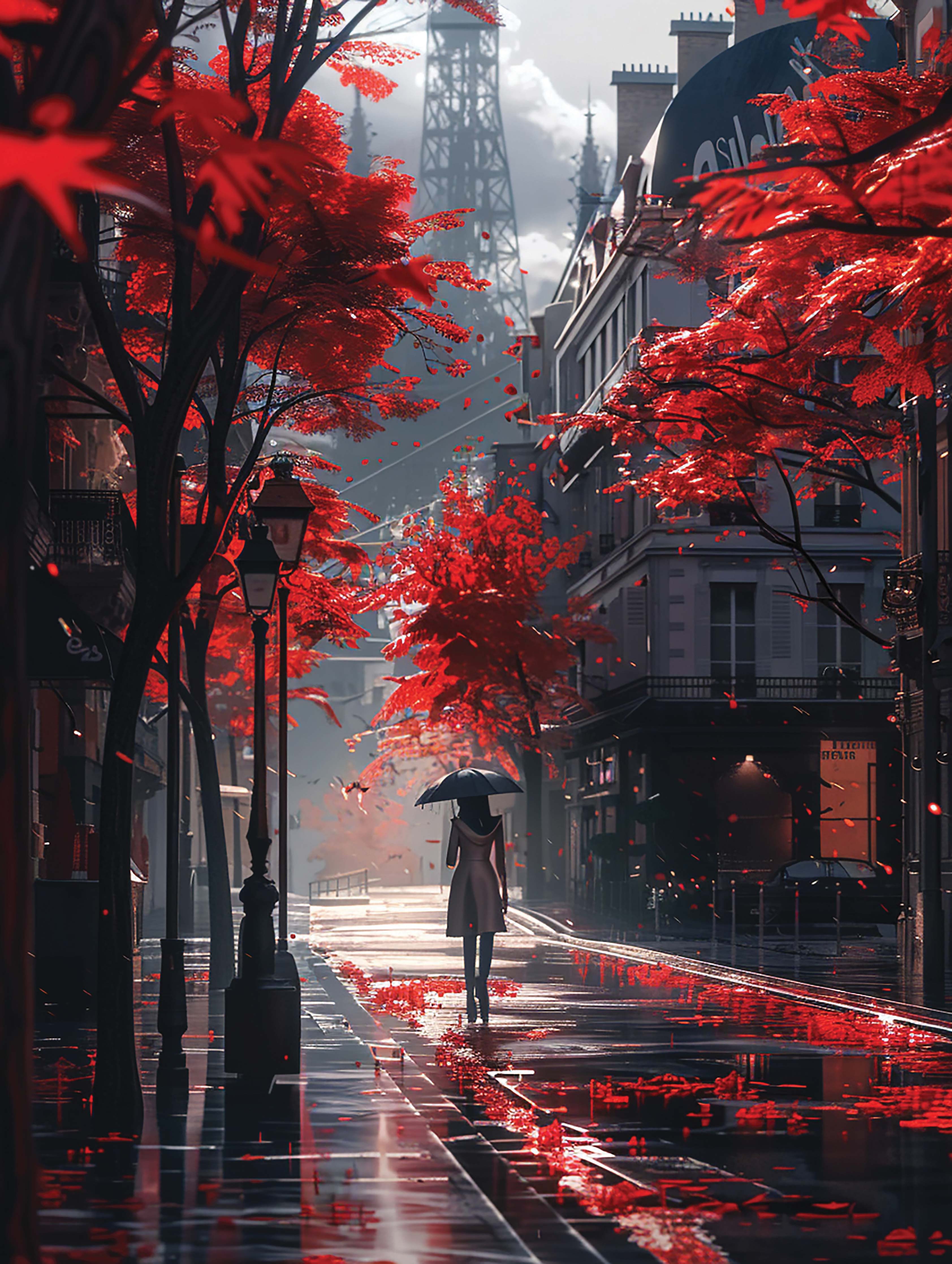 Rote Tropfen im Regen