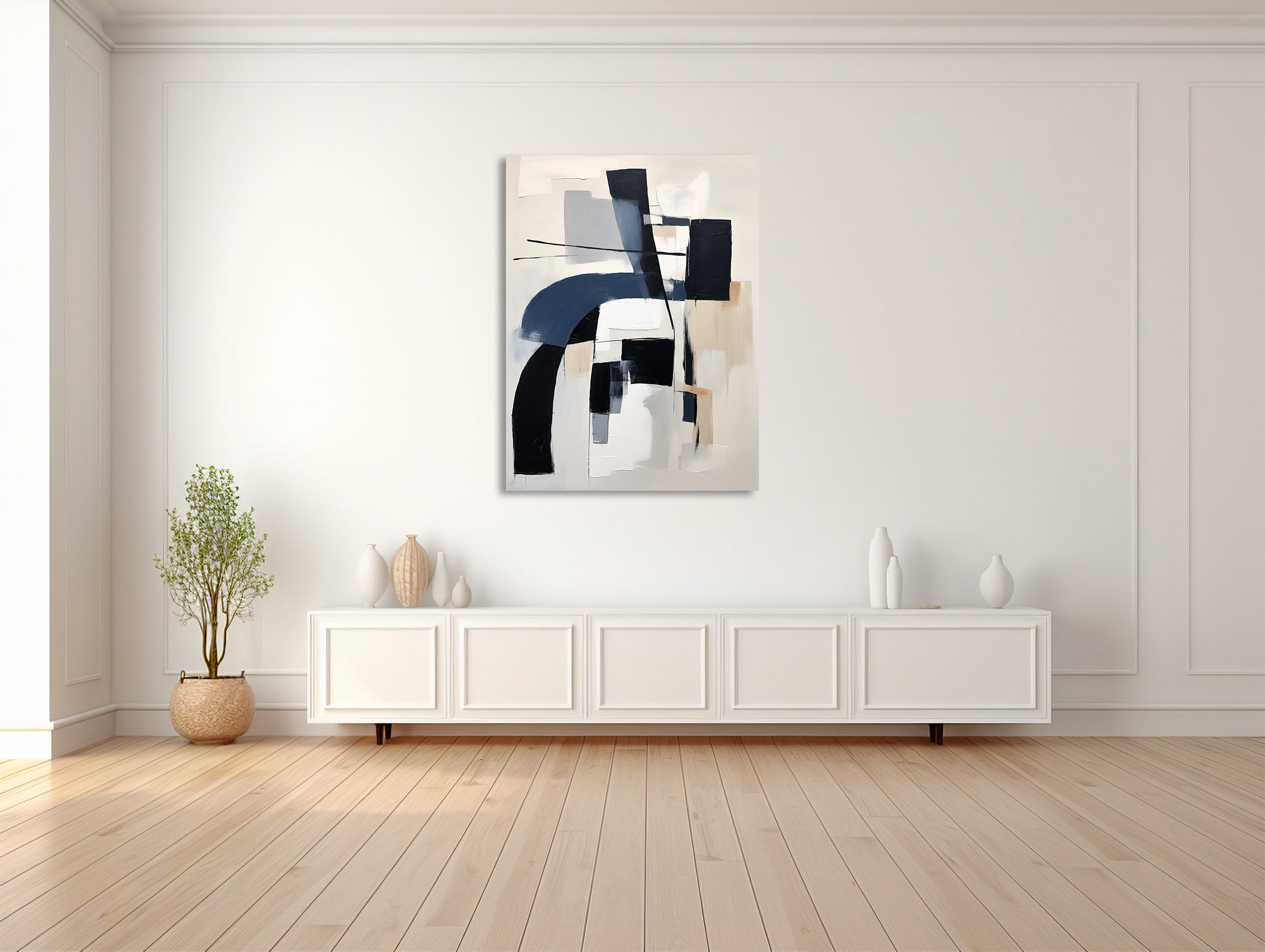 Geometrische Harmonie in Blau und Weiß