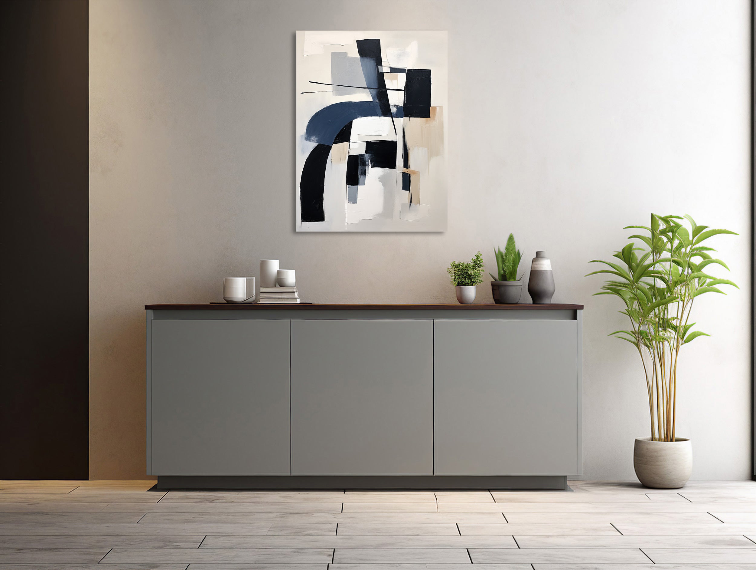 Geometrische Harmonie in Blau und Weiß