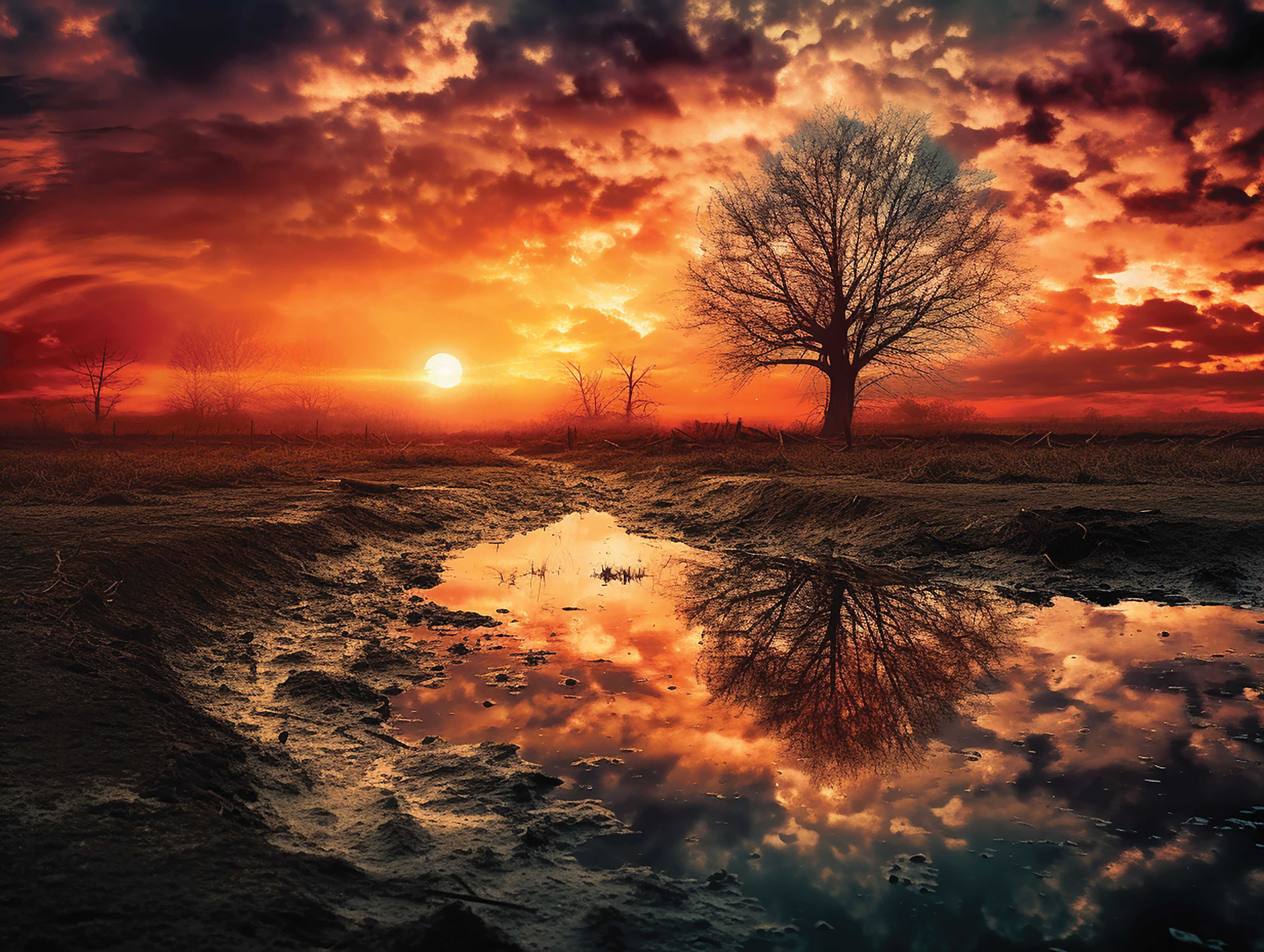Einsamer Baum im Abendrot