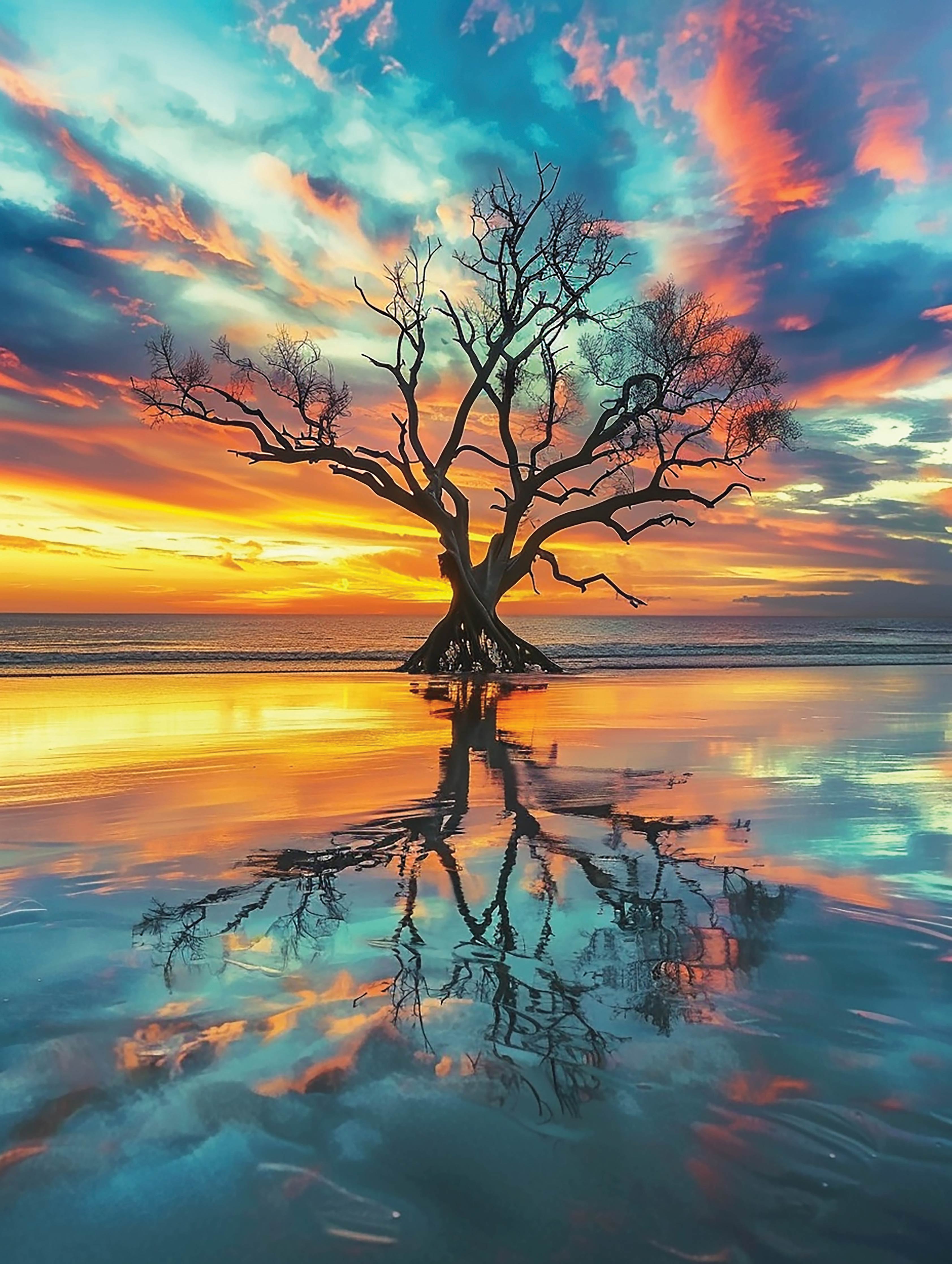 Magischer Baum bei Sonnenuntergang