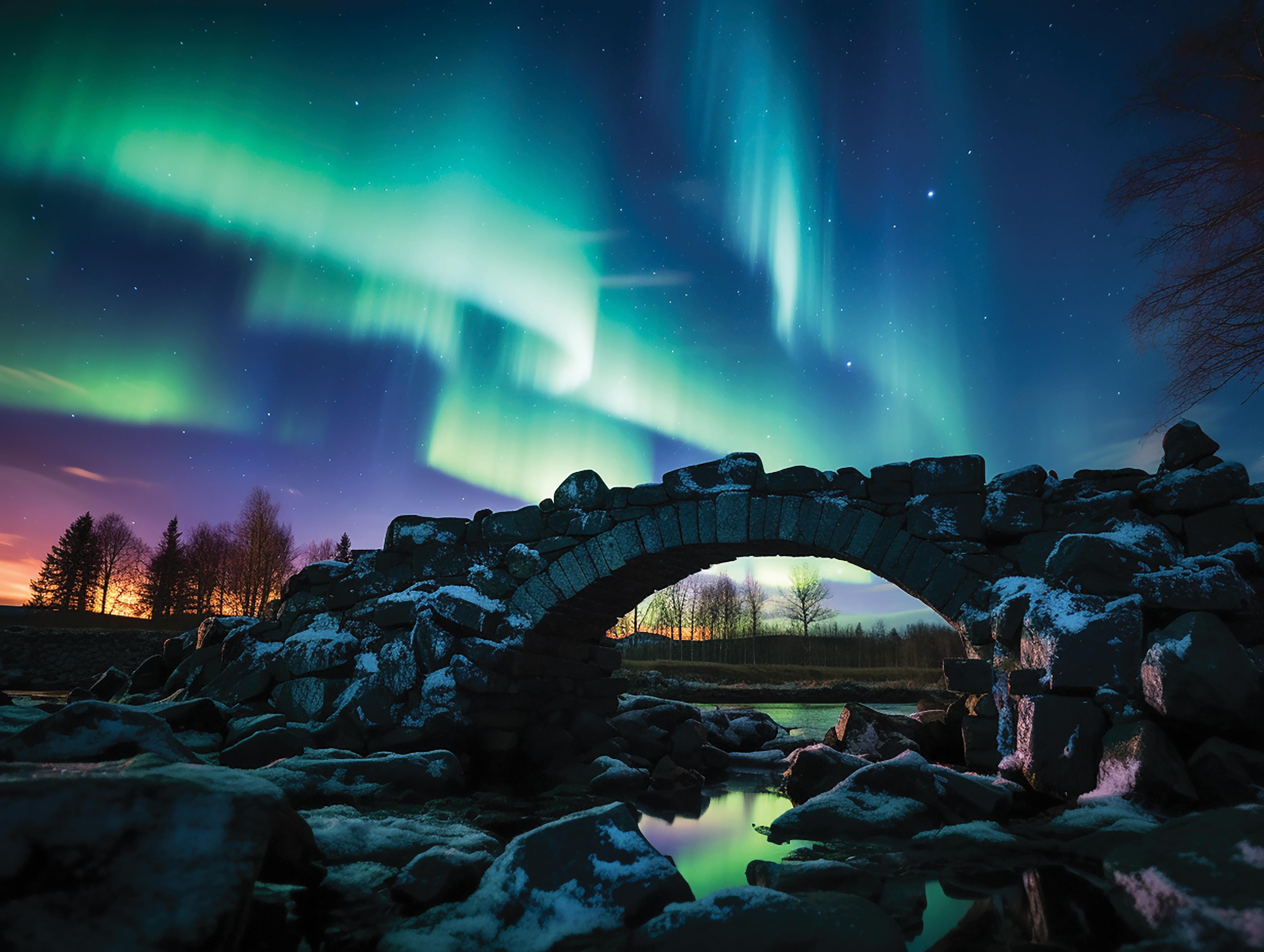 Polarlichter über der Steinbrücke